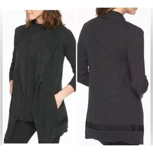 Athleta Cardigan Sentinel Sweater Jacket Moto Zip‎ Women Medium Black Wool Blend
